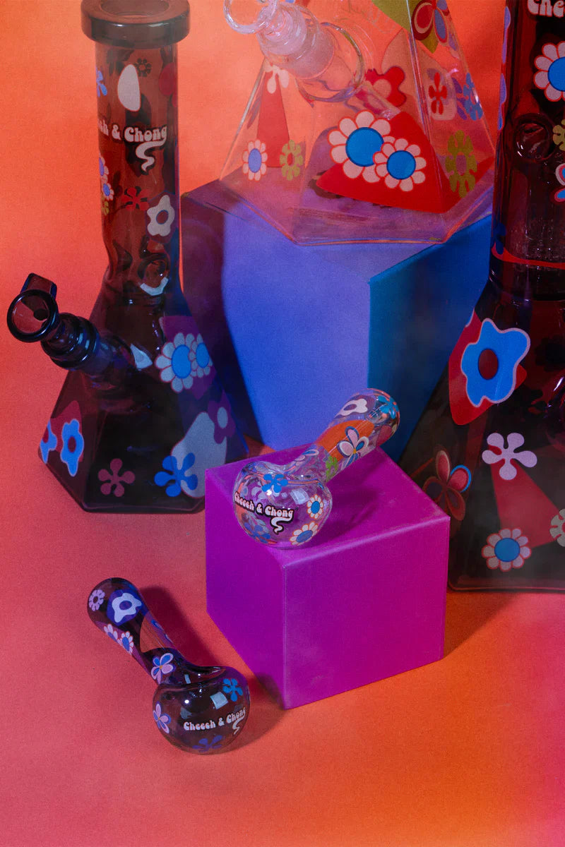 Cheech & Chong® Glass | 4.5" Smoke Power To The Flower Spoon Hand Pipe W/Ash Catcher Mouthpiece