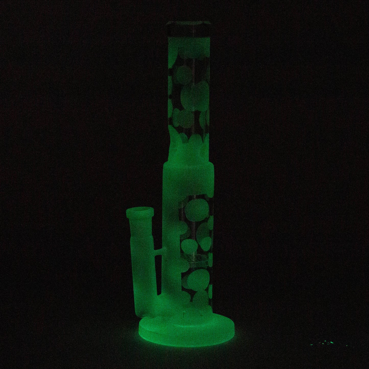14" Glow in the dark straight tube glass bong with honey comb diffuser