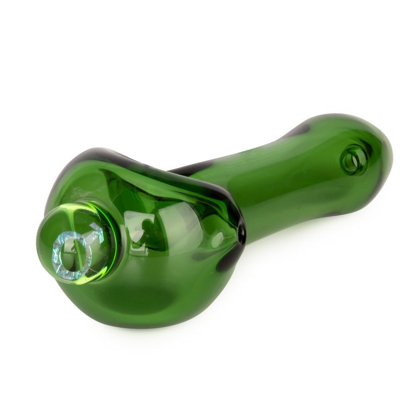 Red Eye Glass® | 3.75" Spoon Hand Pipe W/Ash Catcher Mouthpiece & Dichroic Image Marble (Assorted)