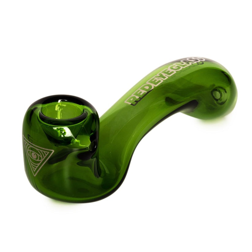 Red Eye Glass 5" Green Sherlock Hand Pipe W/Ash Catcher Mouthpiece & Decals