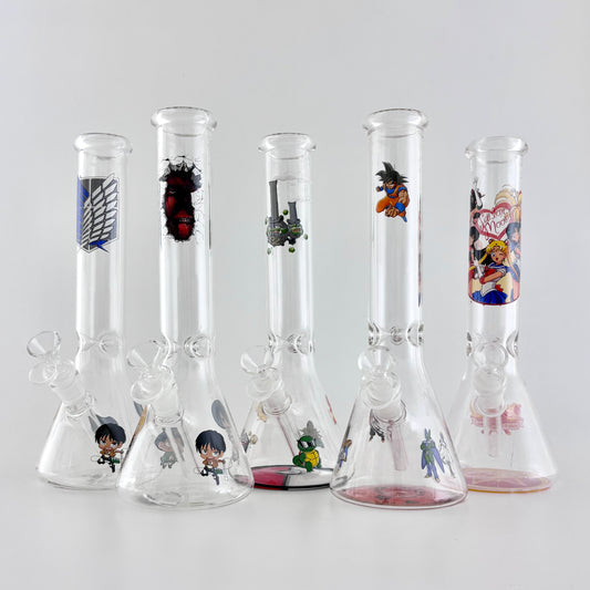 12" Anime-Themed Beaker Bongs – 4mm Thick Glass