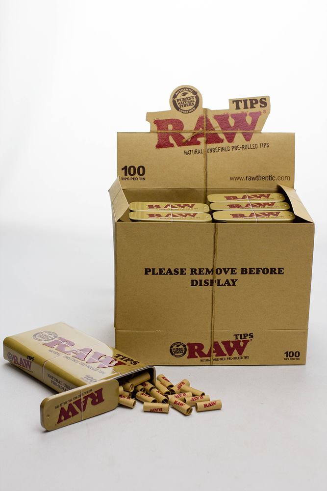 Raw Rolling paper pre-rolled filter tips 100 in a tin case
