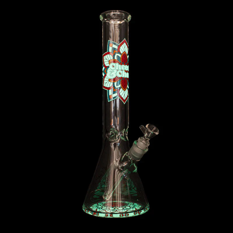 Cheech & Chong® Glass | 15" 7mm Thick Mandala Glow-in-the-Dark Water Pipe [CC173]